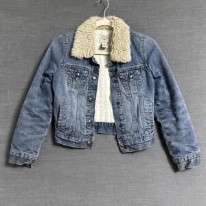 Vintage Abercrombie Denim Jacket Youth M Blue Denim Sherpa Trucker 90s y2k